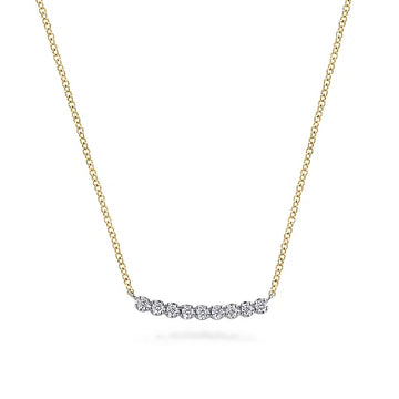 GABRIEL & CO- 14K White and Yellow Gold White Sapphire Bar Necklace